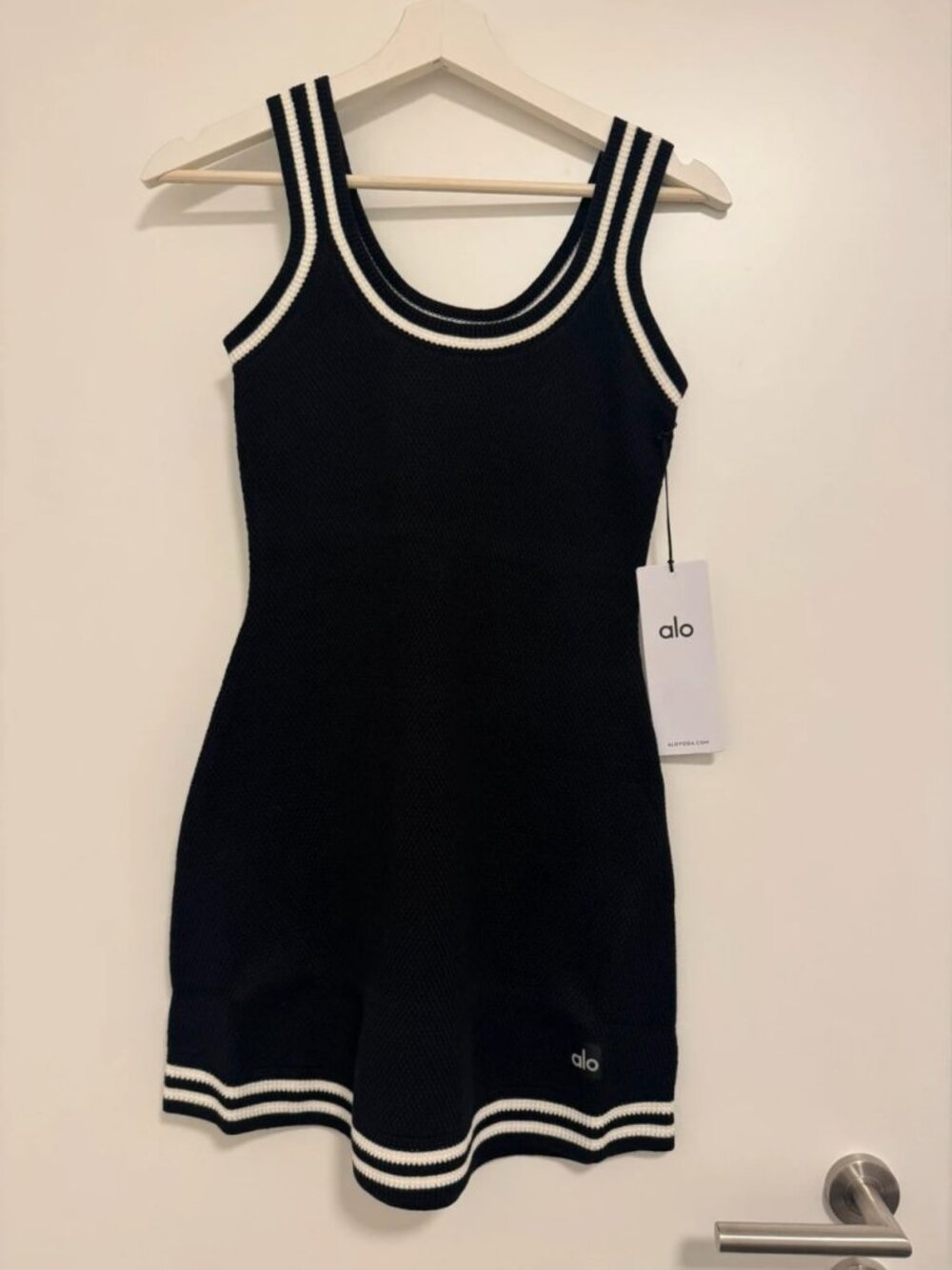 Alo Yoga Tennis Club Sweater Knit Dress Black/Ivory XS